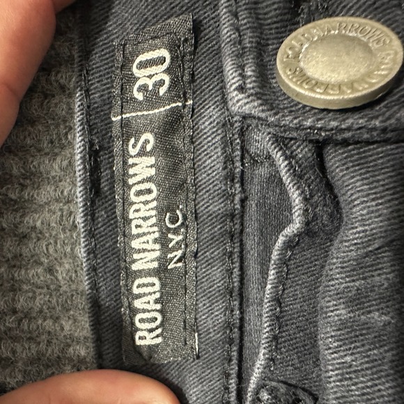 Road Narrows Mens Jeans Size 30 Black Denim Graphic Print Slim Fit Streetwear - Picture 6 of 10